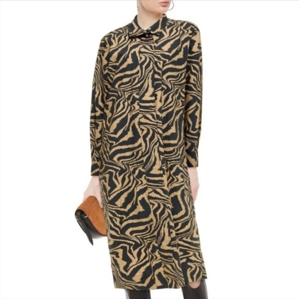 Ganni Animal Print Button Front 100% Cotton Dress